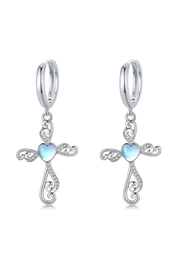 Cross Hoop Earrings for Women 925 Sterling Silver Huggie Earrings Tiny Cartilage Earrings Mini Hoops Earrings Small Earrings Heart Moonstone Jewelry for Mother's Day