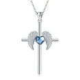 thumbnail image 1 of Coachuhhar Cross Necklace 925 Sterling Silver Angel Wings Pendant Necklace with Heart Blue Crystal Cross Jewelry Gifts for Women, 1 of 7