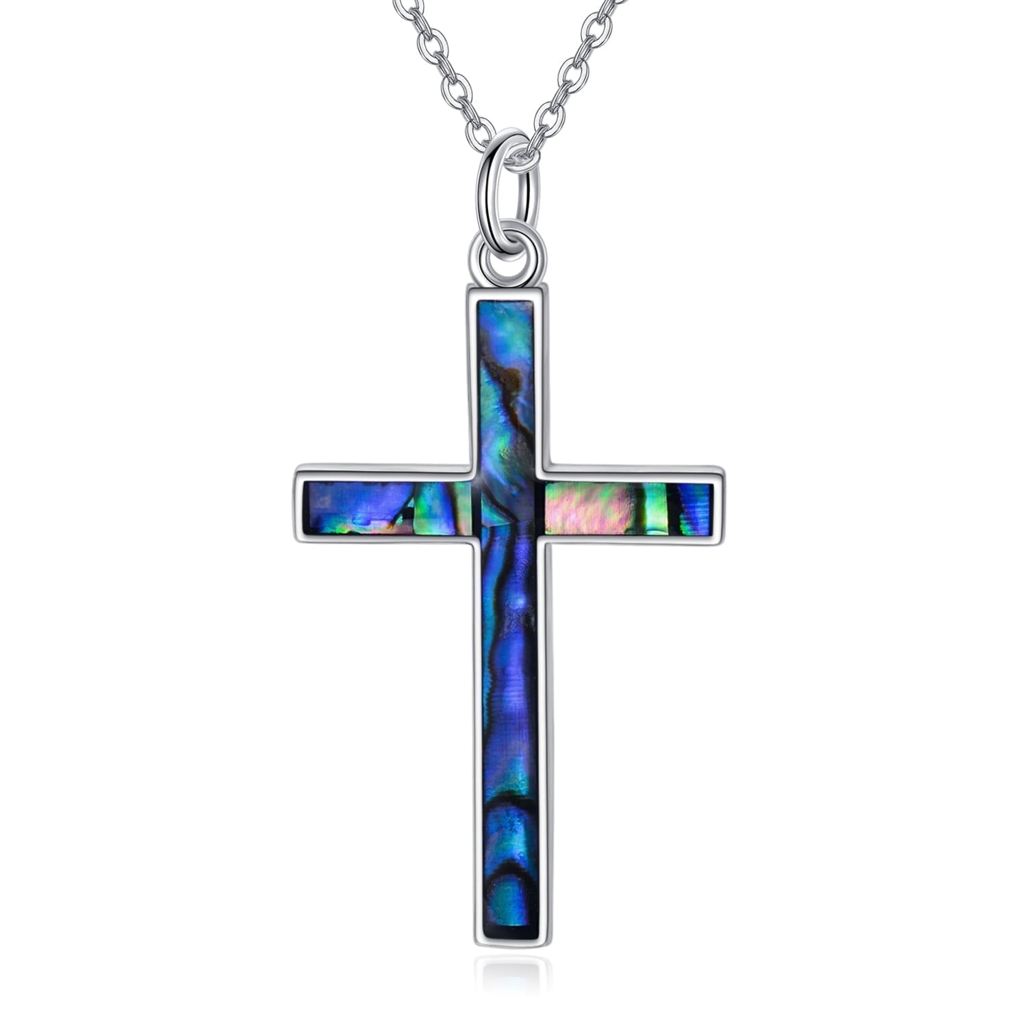 Coachuhhar Cross Necklace 925 Sterling Silver Cross Pendant Necklace with Abalone Shell Cross Jewelry Gifts for Women Men