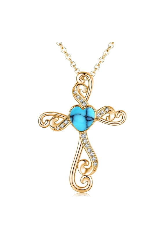 Cross Necklace 925 Sterling Silver Heart Turquoise Pendant Necklace Cross Jewelry Gifts for Women