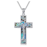 Cross Necklace 925 Sterling Silver Tree of Life Necklace with Abalone Shell Pendant Necklace Cross Jewelry Gifts for Women Men