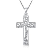 Cross Necklace 925 Sterling Silver Tree of Life Pendant Necklace Cross Jewelry Gifts for Women Men