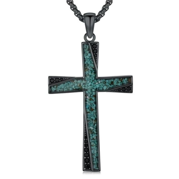 Coachuhhar Cross Necklace 925 Sterling Silver Western Turquoise Pendant Necklace Gothic Black Jewelry Gifts for Men Women