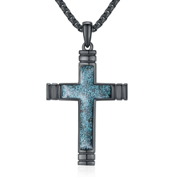 Coachuhhar Cross Necklace 925 Sterling Silver Western Turquoise Pendant Necklace Gothic Black Jewelry Gifts for Men Women