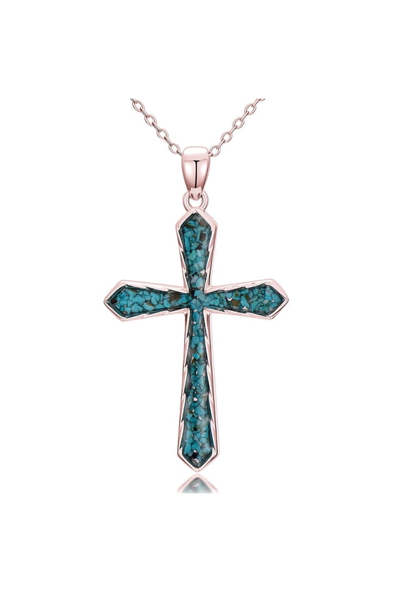 Cross Necklace 925 Sterling Silver Western Turquoise Pendant Necklace Gothic Black Jewelry Gifts for Men Women