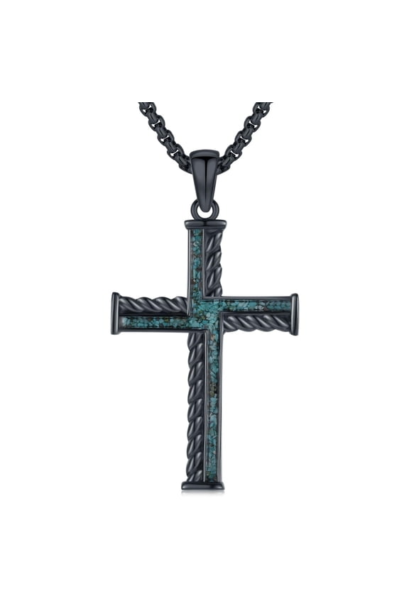 Cross Necklace 925 Sterling Silver Western Turquoise Pendant Necklace Gothic Black Jewelry Gifts for Men Women