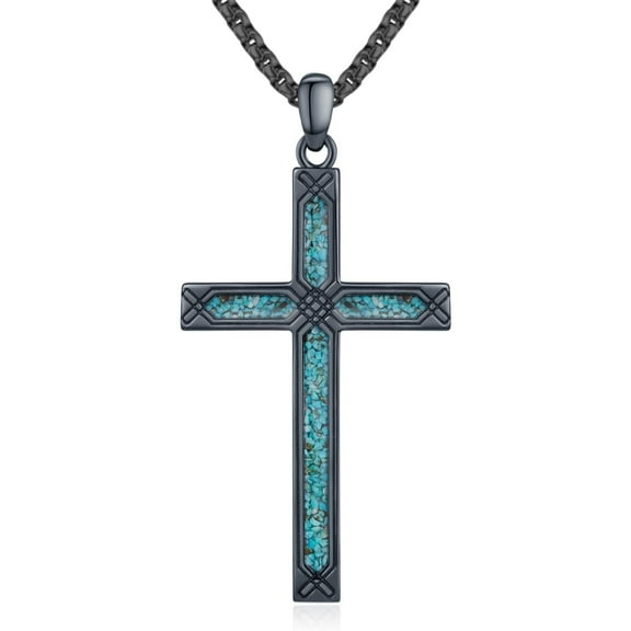 Coachuhhar Cross Necklace 925 Sterling Silver Western Turquoise Pendant Necklace Gothic Black Jewelry Gifts for Men Women