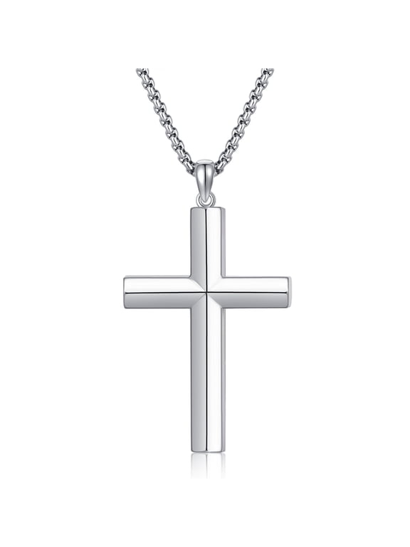 Cross Necklace for Men 925 Sterling Silver Crucifix Pendant Necklace Religion Cross Jewelry Gifts for Father Husband Son
