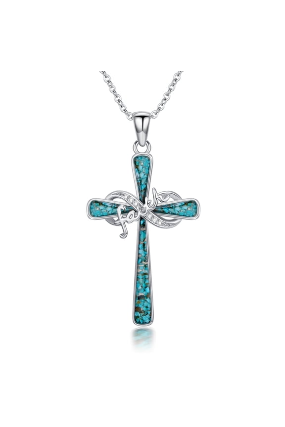 Cross Necklace for Women 925 Sterling Silver Infinity Turquoise Pendant Necklaces Christian Jewelry Faith Gifts for Mom Wife Her Birthday