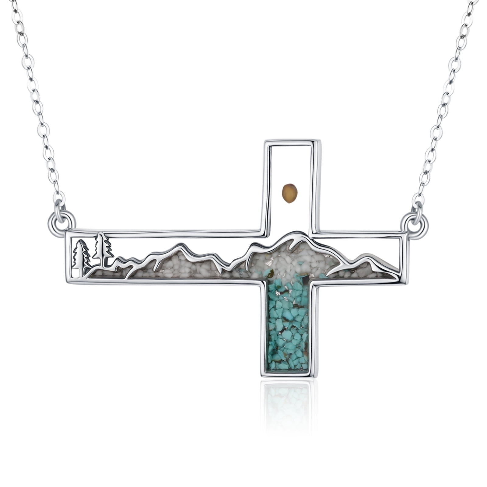 Coachuhhar Cross Necklace for Women 925 Sterling Silver Mustard Seed Mountain Pendant Necklace Christian Jewelry Mother's Day Gifts with Mom Wife