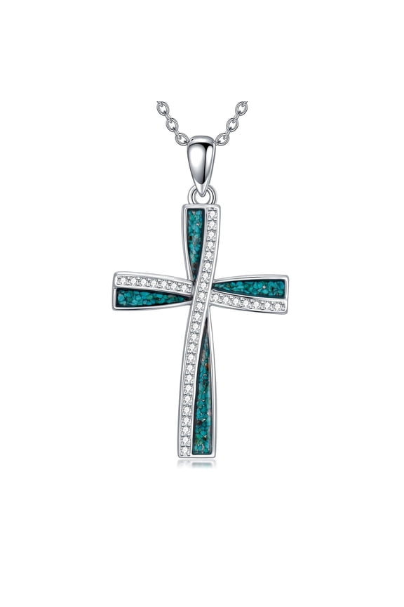 Cross Necklace for Women 925 Sterling Silver Turquoise Cross Pendant Necklaces Christian Jewelry Gifts for Mom Her Birthday