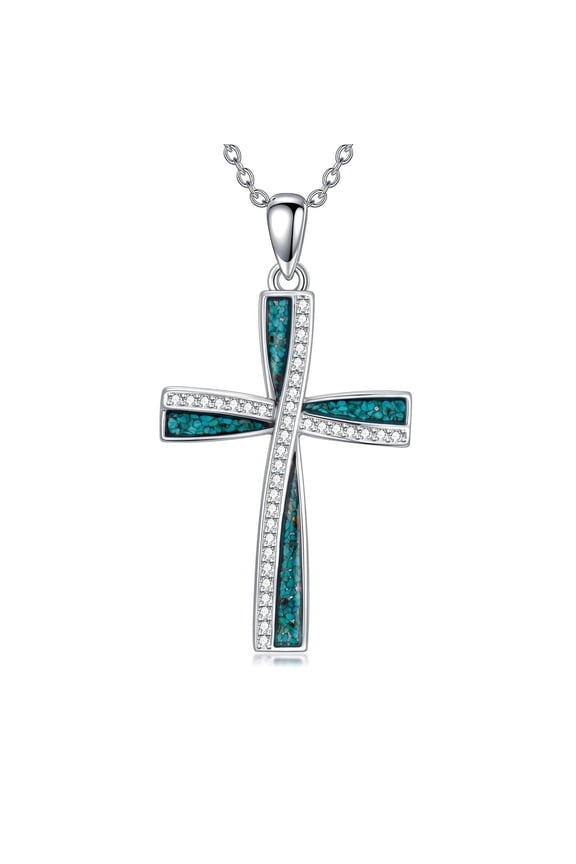 Cross Necklace for Women 925 Sterling Silver Turquoise Cross Pendant Necklaces Christian Jewelry Gifts for Mom Her Birthday