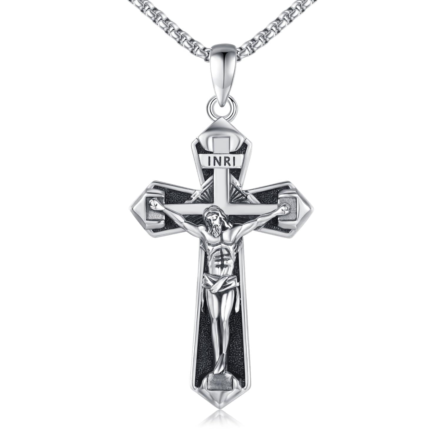 Coachuhhar Crucifix Necklace for Men 925 Sterling Silver Jesus Cross ...
