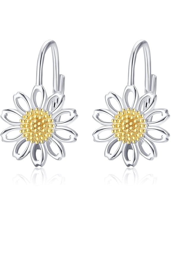 Daisy Earrings S925 Sterling Silver Sunflower Leverback Earrings Daisy Jewelry Gifts for Women