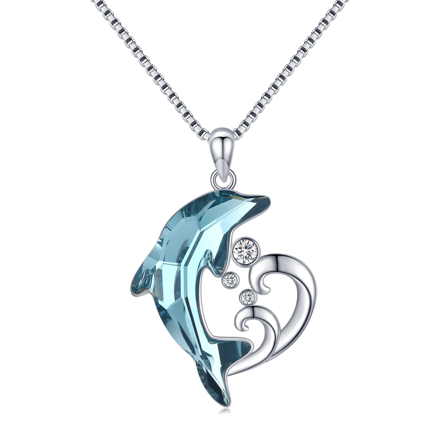 Coachuhhar Dolphin Necklace 925 Sterling Silver Blue Crystal Ocean Themes Pendant Necklace Jewelry Gifts for Women Mom Wife Birthday