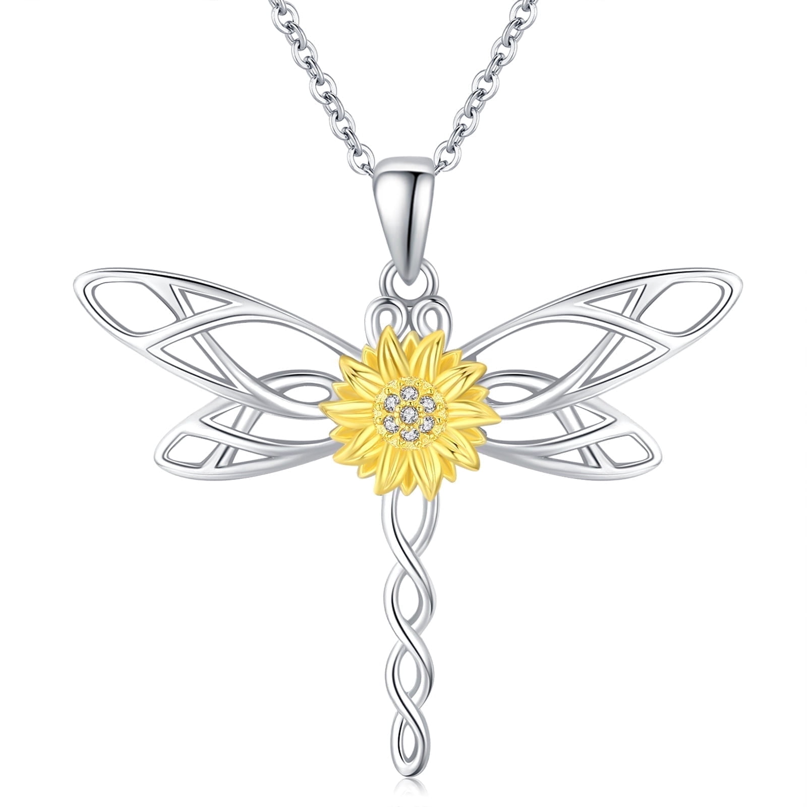 Coachuhhar Dragonfly Necklace 925 Sterling Silver Dragonfly Necklace Sunflower Necklace You are My Sunshine Pendant Necklace Sunflower Jewelry Gifts for Women
