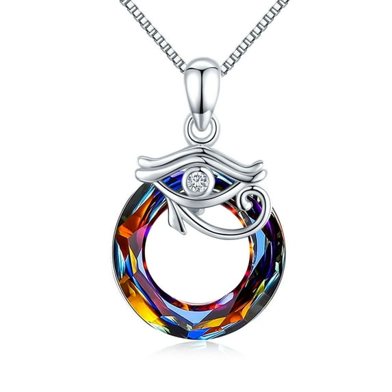 Coachuhhar Eye of Horus Necklace 925 Sterling Silver Eye of Horus Necklace Egyptian Protection Jewelry Evil Eye Pendant Necklace Crystal Jewelry Gift for Women