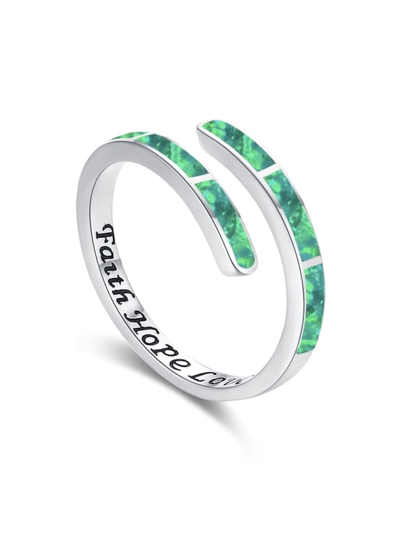 Faith Hope Love Ring 925 Sterling Silver Blue Opal Ring Adjustable Rings for Women Opal Jewellery for Women