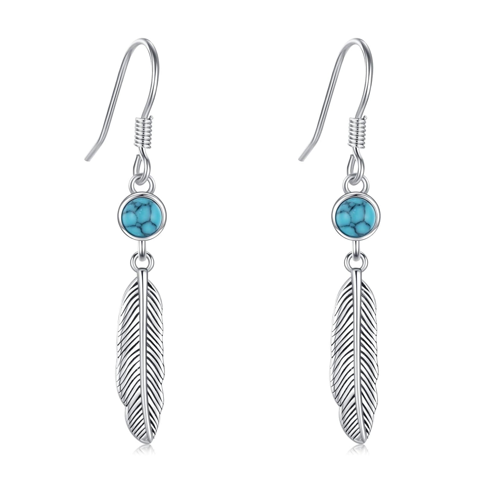 Coachuhhar Feather Dangle Earrings 925 Sterling Silver Turquoise Drop Earrings Western Jewelry Gifts for Women Mom