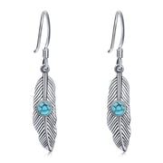 Feather Earrings 925 Sterling Silver Turquoise Dangle Earrings Native Jewelry Western Gifts for Women Birthday