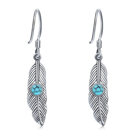Coachuhhar Feather Earrings 925 Sterling Silver Turquoise Dangle Earrings Native Jewelry Western Gifts for Women Birthday
