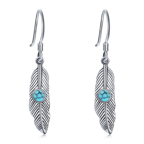 Coachuhhar Feather Earrings 925 Sterling Silver Turquoise Dangle Earrings Native Jewelry Western Gifts for Women Birthday