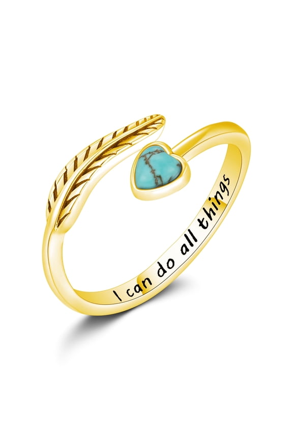 Feather Ring 925 Sterling Silver Adjustable Thumb Rings Vintage Western Rings Turquoise Feather Jewelry Gifts for Women Mom