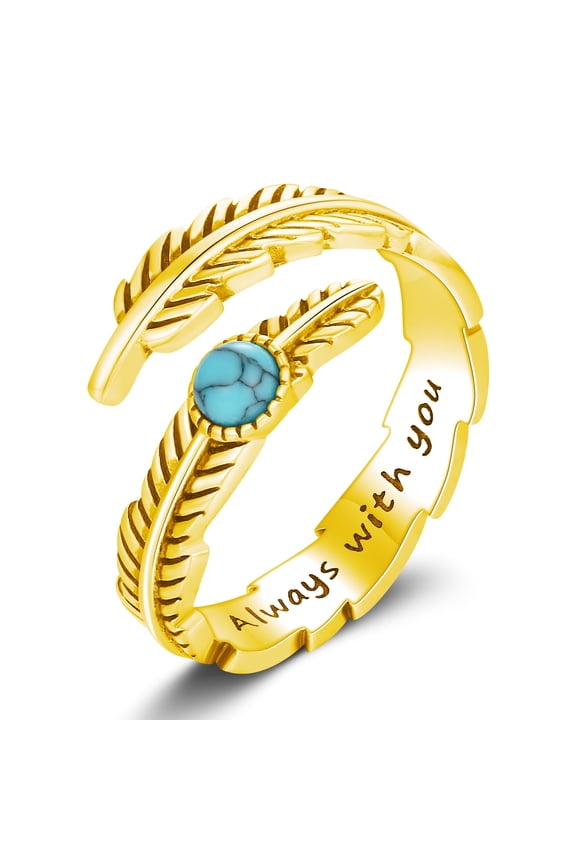Feather Ring 925 Sterling Silver Adjustable Thumb Rings Vintage Western Rings Turquoise Feather Jewelry Gifts for Women Mom