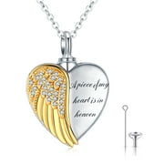 Coachuhhar Heart Angel Wing Urn Necklace for Ashes 925 Sterling Silver Heart Memorial Keepsake Cremation Pendant Necklace Cremation Jewelry Gifts for Women Girls