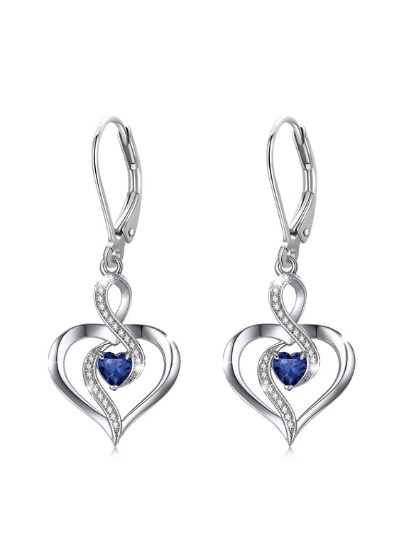 Heart Leverback Earrings 925 Sterling Silver Infinity Birthstone Dangle Drop Earrings Love Heart Jewelry Birthday Gift for Women