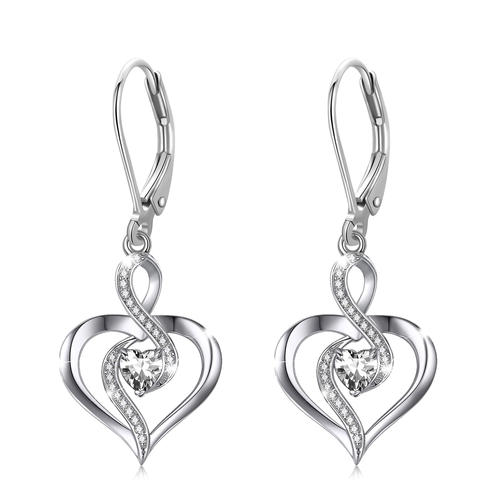 Coachuhhar Heart Leverback Earrings 925 Sterling Silver Infinity Birthstone Dangle Drop Earrings Love Heart Jewelry Birthday Gift for Women