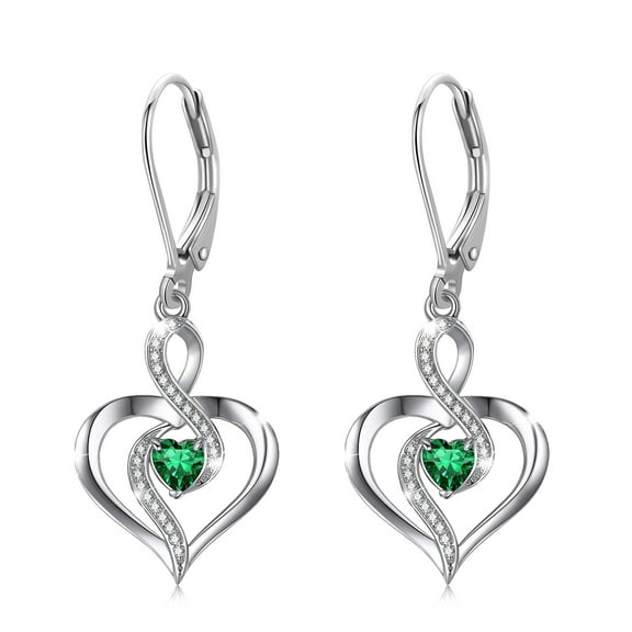 Coachuhhar Heart Leverback Earrings 925 Sterling Silver Infinity Birthstone Dangle Drop Earrings Love Heart Jewelry Birthday Gift for Women