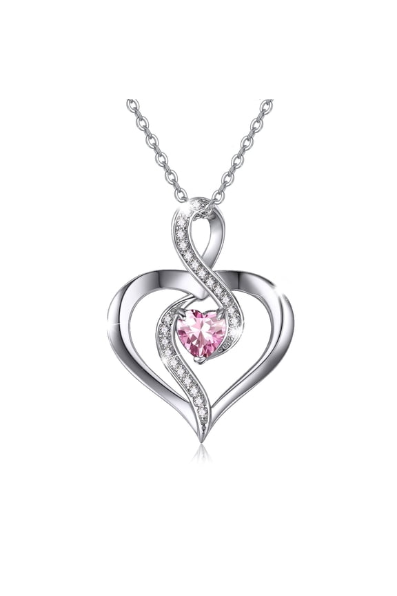 Heart Necklace 925 Sterling Silver Infinity Birthstone Necklace Love Heart Pendant Necklace Jewelry Birthday Gift for Women
