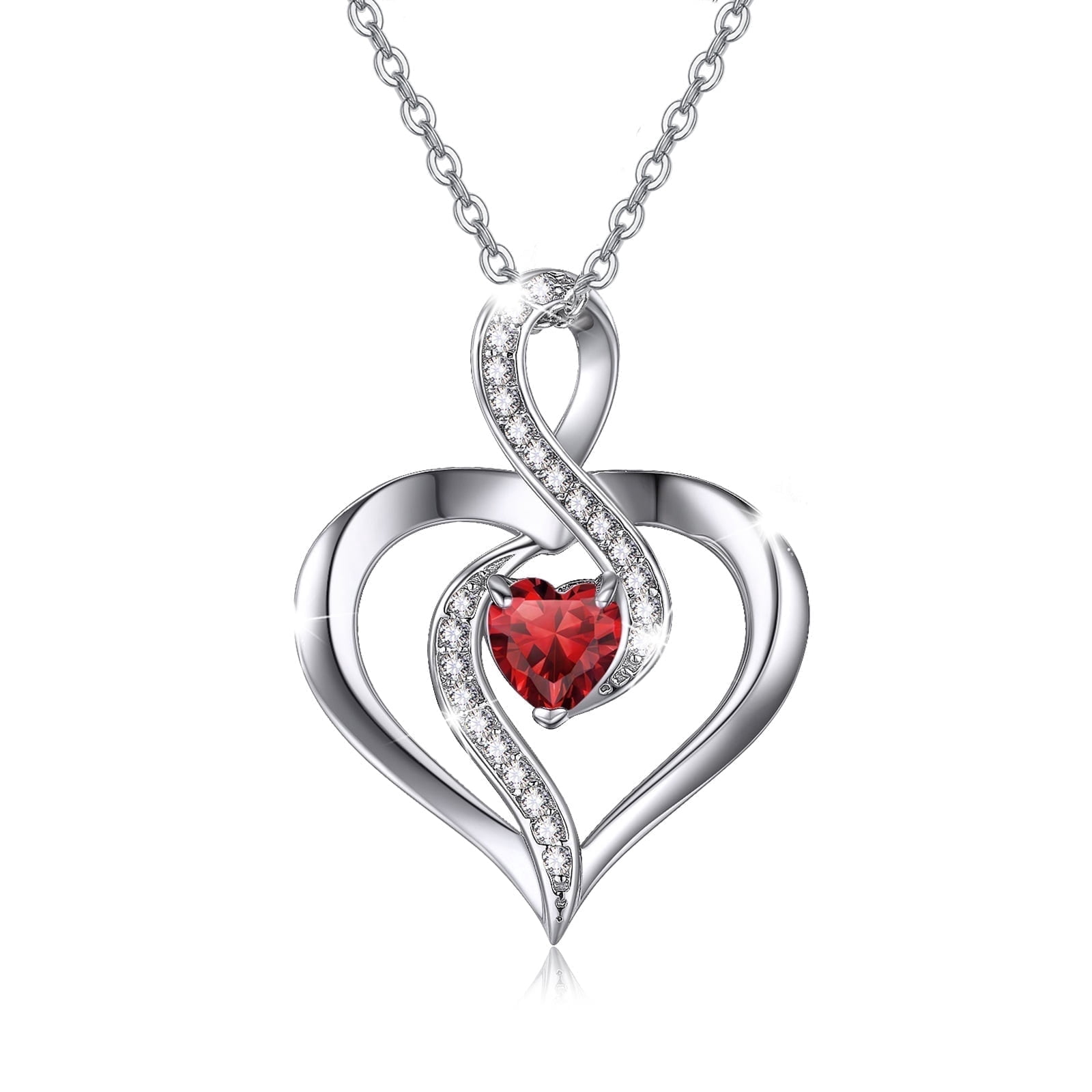 Coachuhhar Heart Necklace 925 Sterling Silver Infinity Birthstone Necklace Love Heart Pendant Necklace Jewelry Birthday Gift for Women