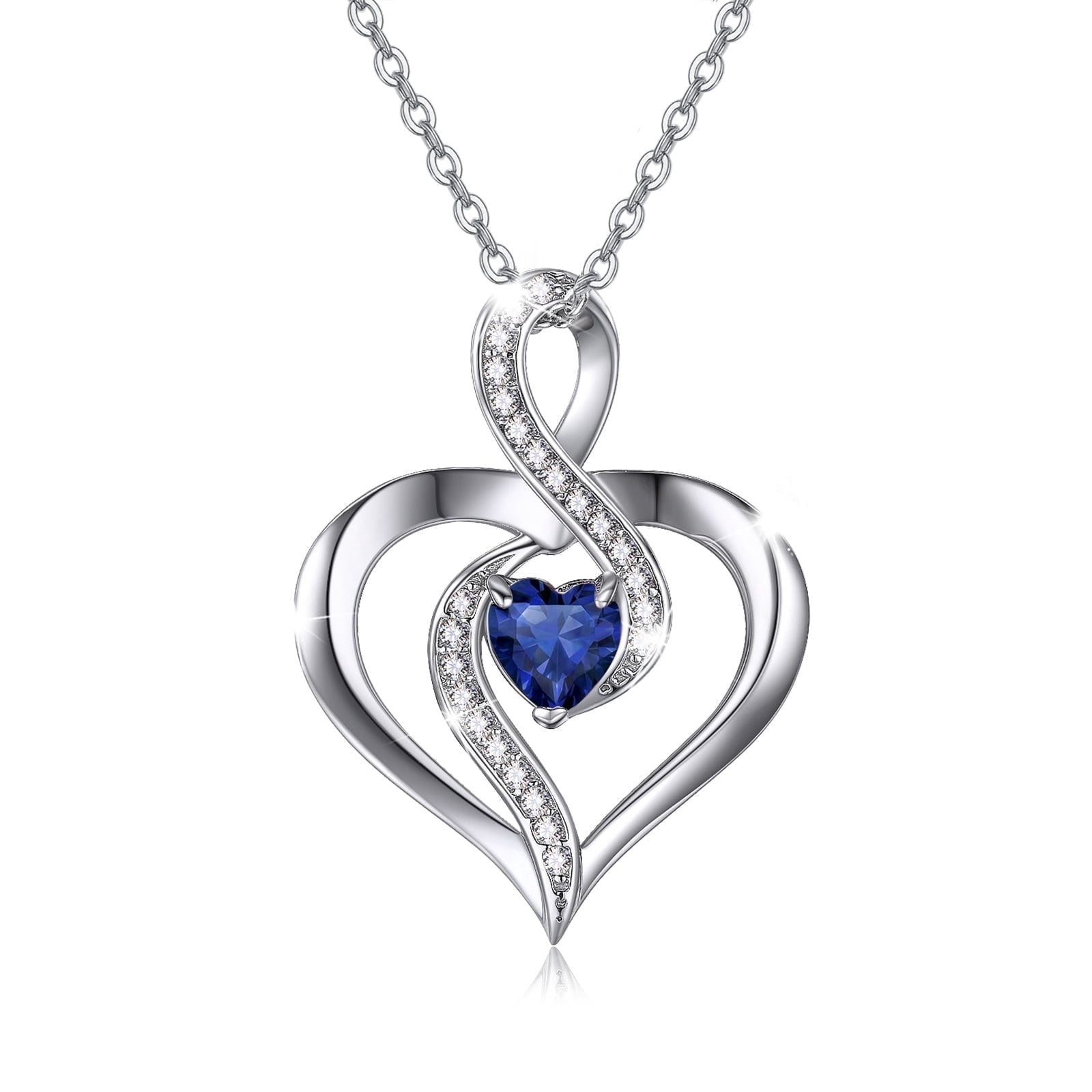 Coachuhhar Heart Necklace 925 Sterling Silver Infinity Birthstone Necklace Love Heart Pendant Necklace Jewelry Birthday Gift for Women