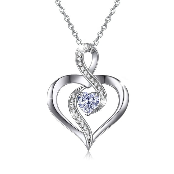 Coachuhhar Heart Necklace 925 Sterling Silver Infinity Birthstone Necklace Love Heart Pendant Necklace Jewelry Birthday Gift for Women
