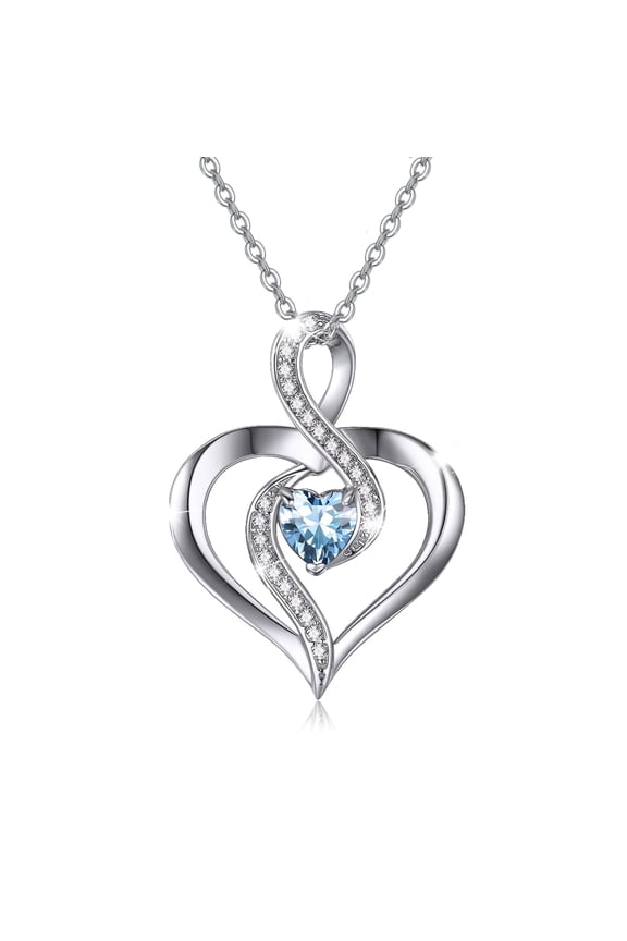 Heart Necklace 925 Sterling Silver Infinity Birthstone Necklace Love Heart Pendant Necklace Jewelry Birthday Gift for Women