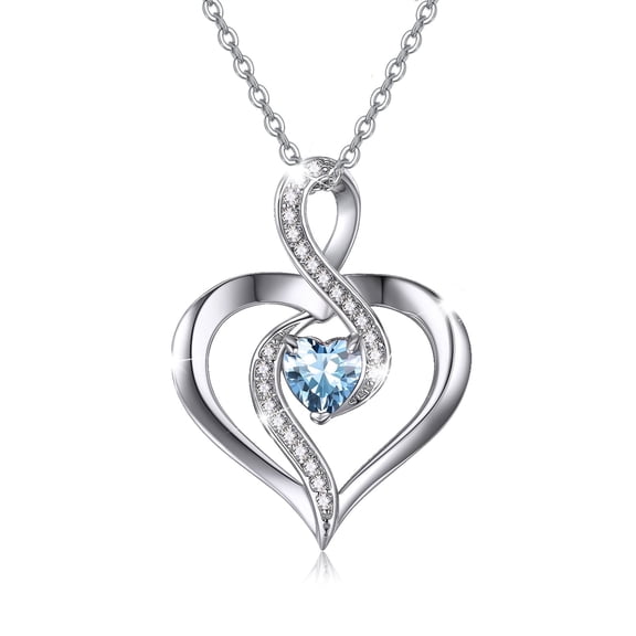Coachuhhar Heart Necklace 925 Sterling Silver Infinity Birthstone Necklace Love Heart Pendant Necklace Jewelry Birthday Gift for Women