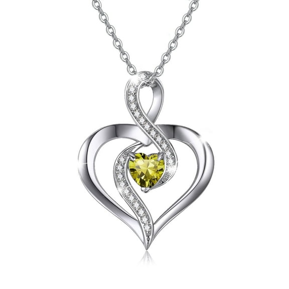 Coachuhhar Heart Necklace 925 Sterling Silver Infinity Birthstone Necklace Love Heart Pendant Necklace Jewelry Birthday Gift for Women