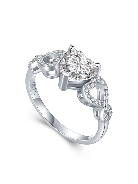 Heart Ring 925 Sterling Silver 1.50 Carats Wedding Engagement Ring Cubic Zirconia Eternity Ring Jewelry Engagement Gifts for Women Wife