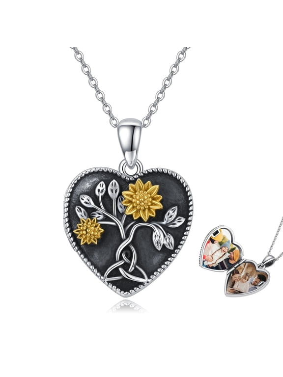 Heart Sunflower Locket Necklace 925 Sterling Silver Celtic Locket That Hold 2 Pictures Necklace Sunflower Necklace Locket Jewelry Gift for Women