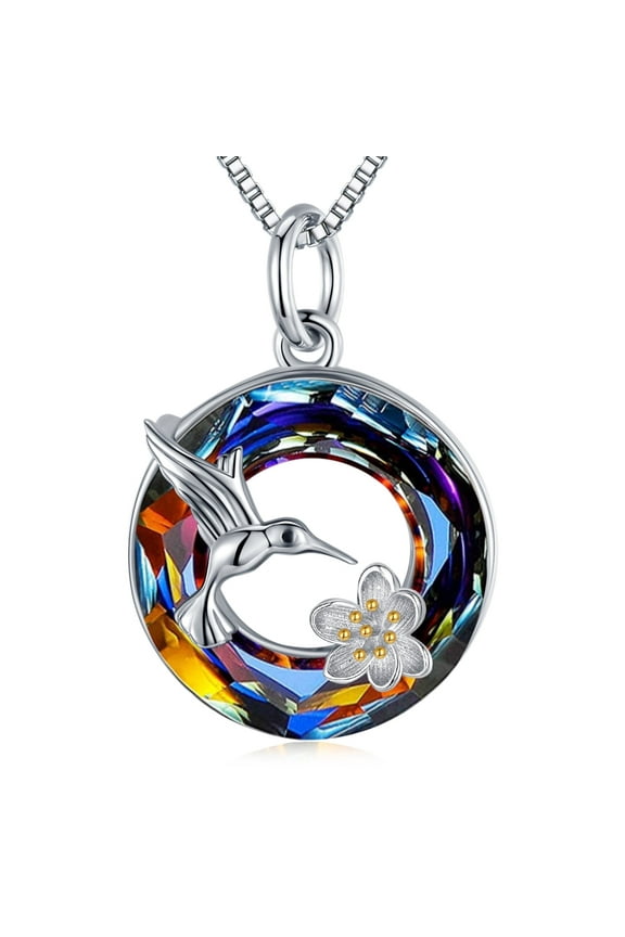 Hummingbird Crystal Necklace for Women 925 Sterling Silver Cute Animal Bird with Crystal Pendant Necklace Crystal Jewelry Gifts for Hummingbird Lover