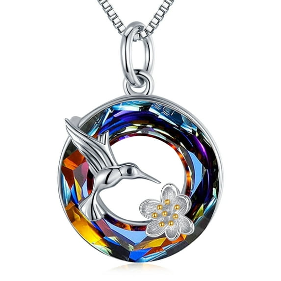 Coachuhhar Hummingbird Crystal Necklace for Women 925 Sterling Silver Cute Animal Bird with Crystal Pendant Necklace Crystal Jewelry Gifts for Hummingbird Lover