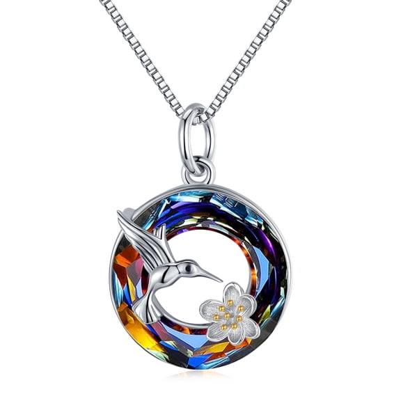 Coachuhhar Hummingbird Crystal Necklace for Women 925 Sterling Silver Cute Animal Bird with Crystal Pendant Necklace Crystal Jewelry Gifts for Hummingbird Lover