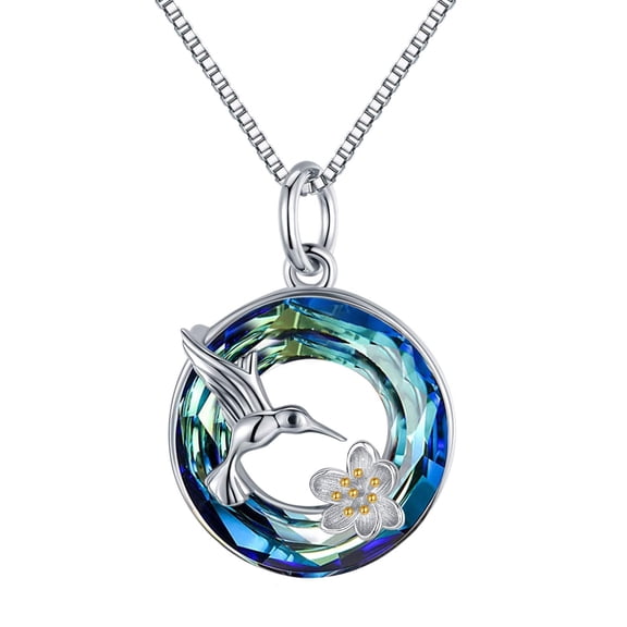 Coachuhhar Hummingbird Crystal Necklace for Women 925 Sterling Silver Cute Animal Bird with Crystal Pendant Necklace Crystal Jewelry Gifts for Hummingbird Lover