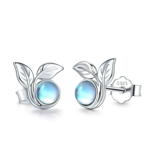 Coachuhhar Leaf Earrings for Women 925 Sterling Silver Moonstone Earrings Leaf Stud Earrings Moonstone Jewelry Gifts Hypoallergenic Earrings for Sensitive Ears