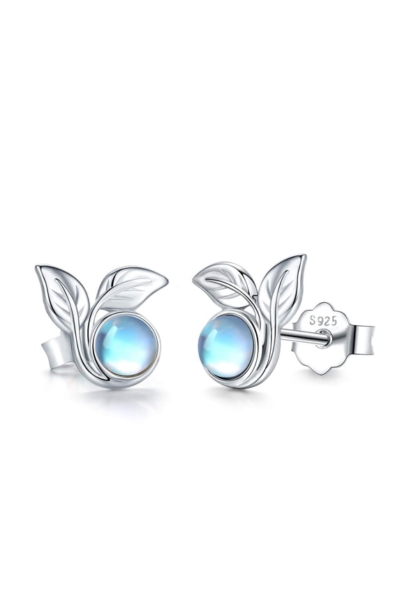 Leaf Earrings for Women 925 Sterling Silver Moonstone Earrings Leaf Stud Earrings Moonstone Jewelry Gifts Hypoallergenic Earrings for Sensitive Ears