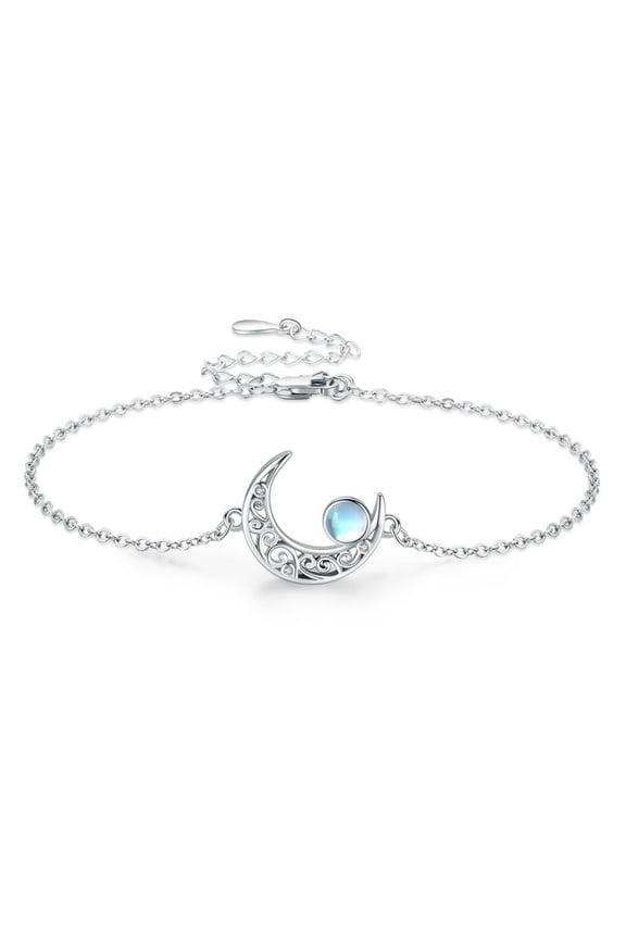 Moon Bracelet for Women 925 Sterling Sliver Moonstone Moon Bracelet Celtic Moon Jewelry Gifts for Girls Birthday