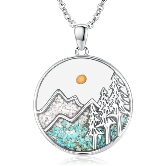 Coachuhhar Mountain Necklace 925 Sterling Silver Mustard Seed Pine Pendant Necklace Nature Jewelry Gift for Women