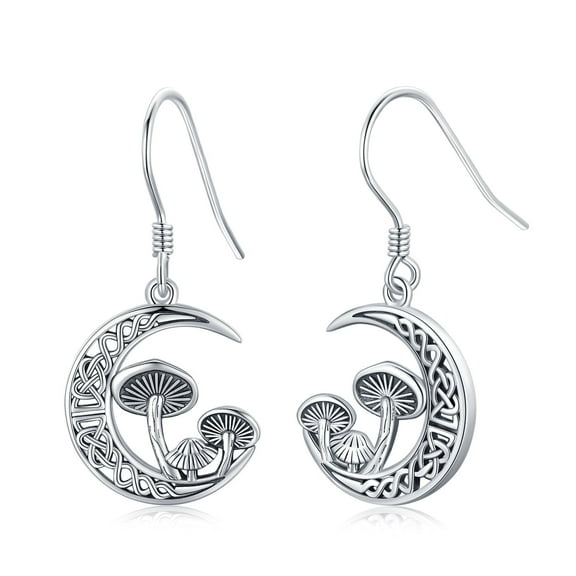 Coachuhhar Mushroom Earrings 925 Sterling Silver Celtic Moon Earrings Jewelry Gifts for Women
